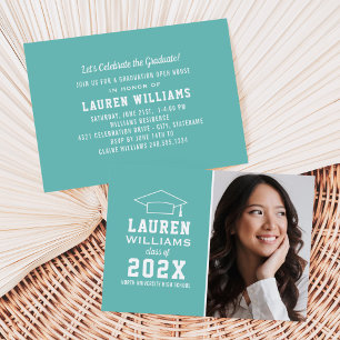 Modern Aqua Blue Photo Graduation Party Invitation