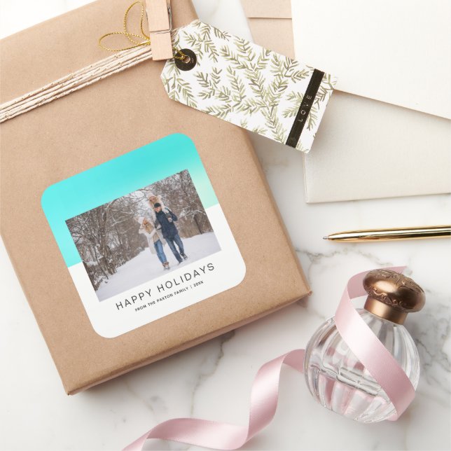 Modern Aqua Blue Photo Square Sticker (Gifting)