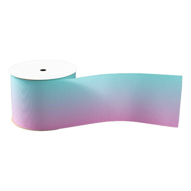 Modern Aqua Blue Pink Gradient Ombre Grosgrain Rib Grosgrain Ribbon (Spool)