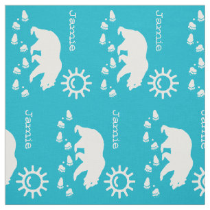 Modern Aqua Blue Sunshine Bear Tracks Personalized Fabric