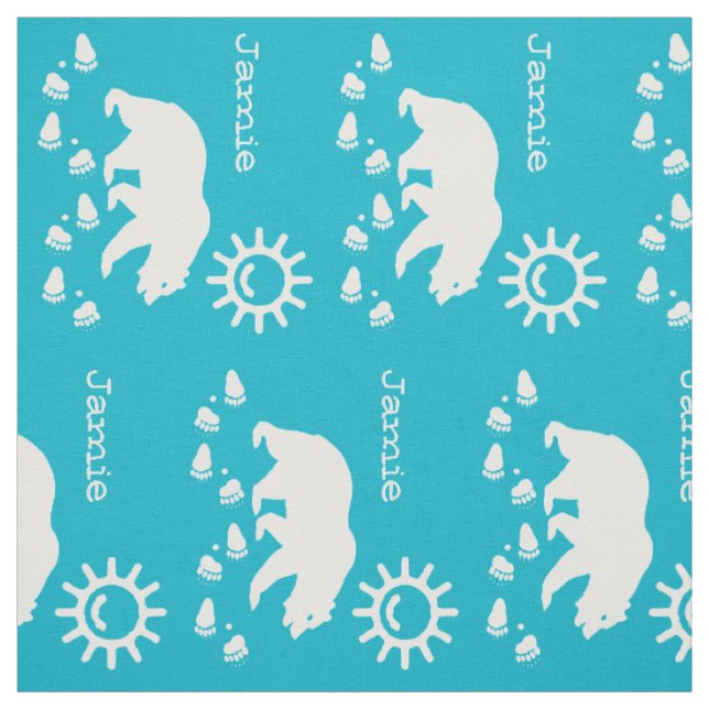 Modern Aqua Blue Sunshine Bear Tracks Personalized Fabric (Swatch)