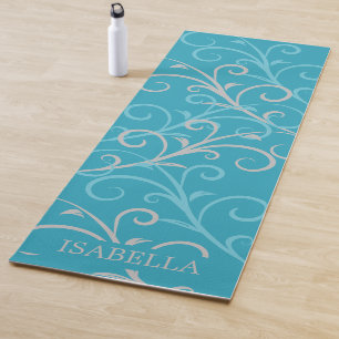 Modern Aqua Blue Swirl Personalized Yoga Mat