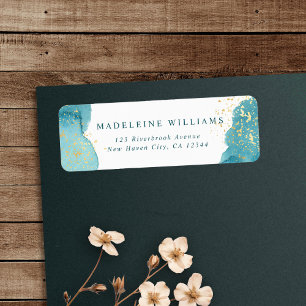 Modern Aqua Blue Watercolor Gold Adresse de retour