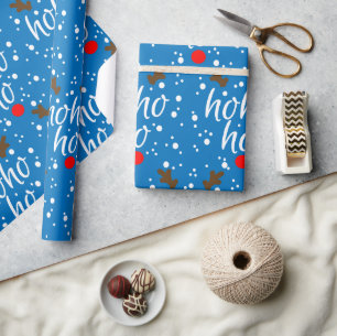 Modern Aqua Christmas "Ho-Ho-Ho" Script Wrapping Paper