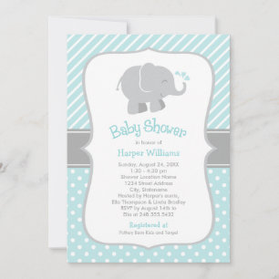 Modern Aqua Elephant Baby Boy Shower Invitation