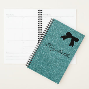 Modern Aqua Glitter Girly Personalized Planner