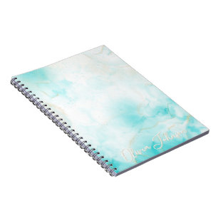 Modern Aqua Gold Alcohol Ink Art Watercolor Ocean Notebook