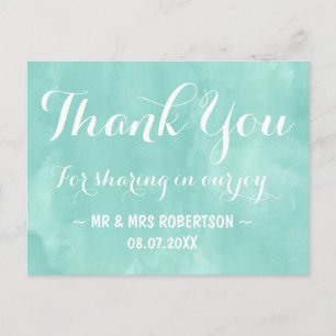 Modern aqua green watercolor thank you postcard