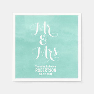 Modern aqua green watercolor wedding napkin