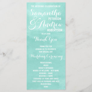 Modern aqua green watercolor Wedding Program