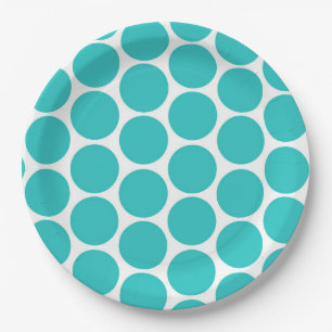 MODERN AQUA GREEN, WHITE POLKA DOTS PAPER PLATE