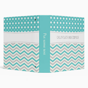Modern aqua, grey, white chevron & polka dot binder
