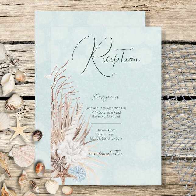 Modern Aqua Ocean & Shells Wedding Reception Enclosure Card (Creator Uploaded)