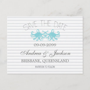 Modern Aqua Octopus Beach Save the Date Cards