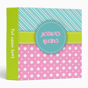 Modern aqua, pink, green polka dot & stripes binder
