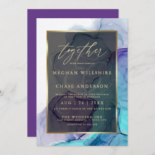 Modern Aqua Teal Deep Purple Alcohol Ink Invitation