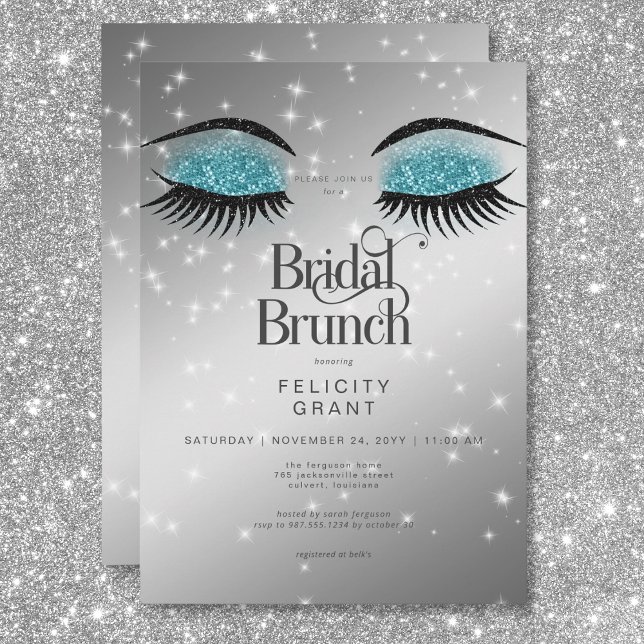 Modern Aqua Teal Glam Eyes Bridal Brunch Invitation (Modern Aqua Teal Glam Eyes Bridal Brunch Invitation)