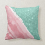 Modern Aqua Teal Pink Glitter Watercolor Beach Throw Pillow<br><div class="desc">This artsy and modern beach themed artwork is perfect for chic and glamourous summer vibes. It features hand-painted watercolor blush and bubblegum pink abstract sandy beach with faux printed aqua teal green sparkly glitter. It's girly, elegant, pretty, and unique! ***IMPORTANT DESIGN NOTE: For any custom design request such as matching...</div>