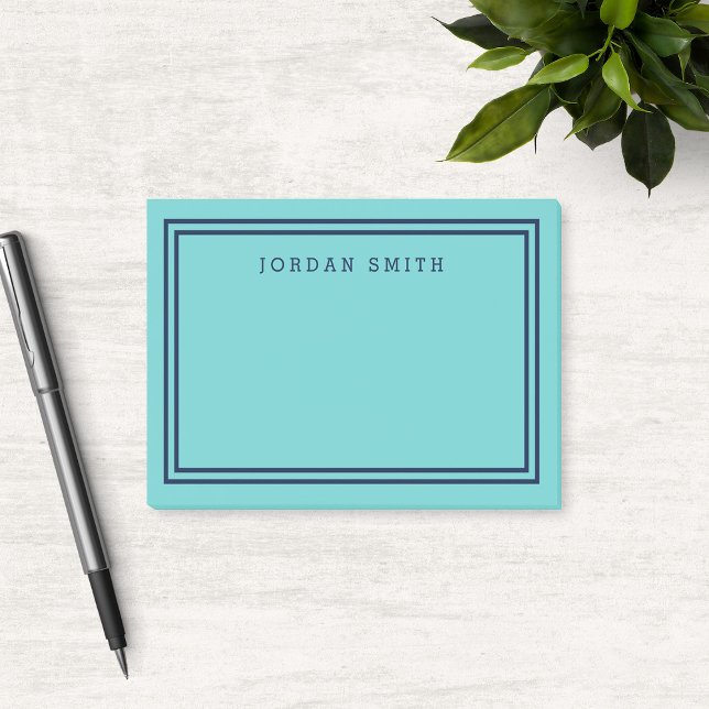 Modern Aqua Teal with Double Navy Blue Borders Post-it Notes (Creator Uploaded)