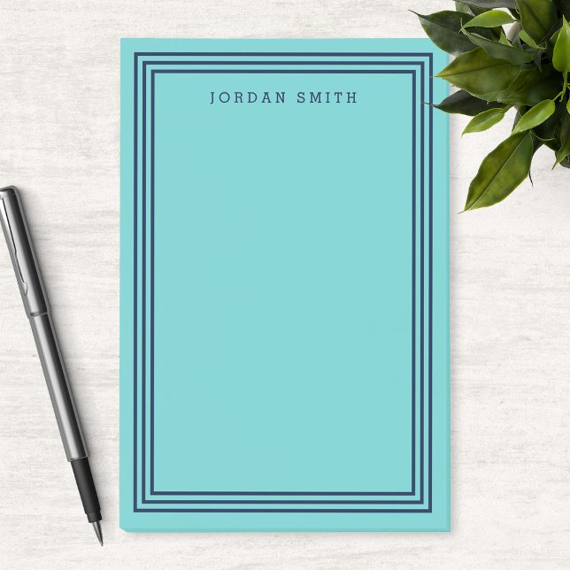 Modern Aqua Teal with Triple Navy Blue Borders Post-it Notes (Creator Uploaded)