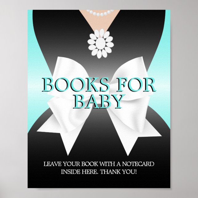 Modern Aqua Tiffany Books for Baby Shower Sign (Front)