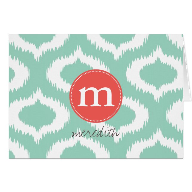 Modern Aqua Turquoise Ikat Diamonds Personalized (Front Horizontal)