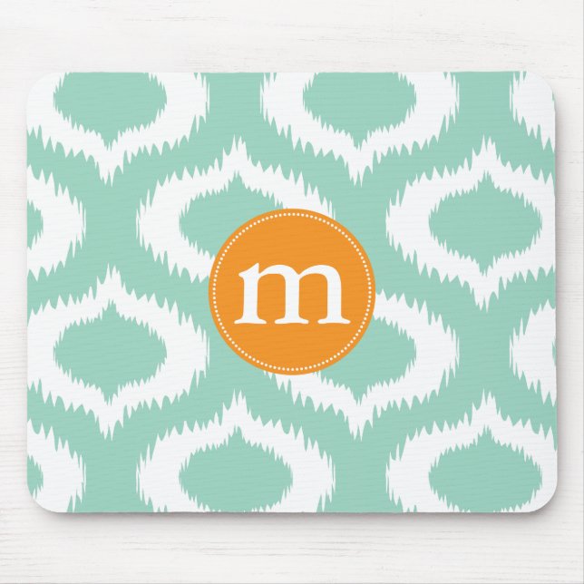 Modern Aqua Turquoise Ikat Diamonds Personalized Mouse Pad (Front)
