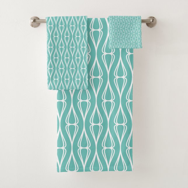 Modern Aqua White Pattern  Bath Towel Set (Insitu)