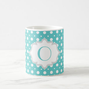 Modern aqua, white polka dot pattern monogram coffee mug