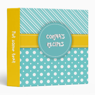Modern aqua, white, yellow polka dot & stripes binder