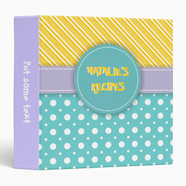 Modern aqua, yellow, lavender polka dot & stripes binder (Front/Spine)