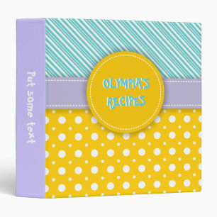 Modern aqua, yellow, lavender polka dot & stripes binder