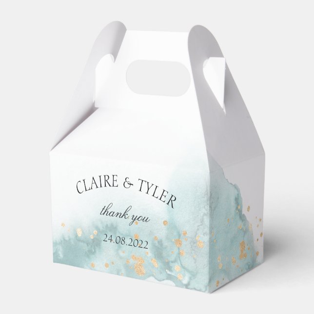 Modern Aquarelle Mint Wedding Favor Box (Front Side)