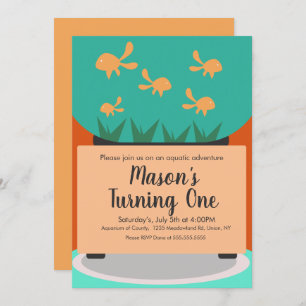 Modern Aquarium Gold Fish Tank Birthday Invitation