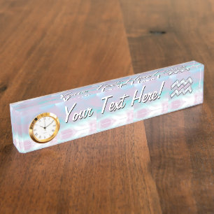 Modern Aquarius Sign on Mother of Pearl Style Nameplate