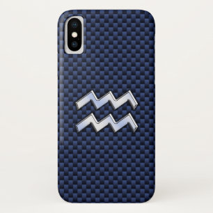 Modern Aquarius Sign on navy blue carbon fibre iPhone X Case