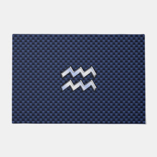 Modern Aquarius Sign on navy blue carbon fibre Doormat