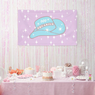 Modern Aquarius Zodiac Cowgirl Hat Lilac Banner