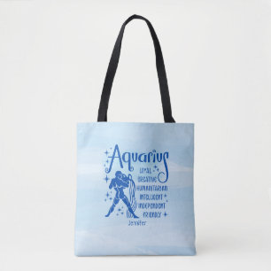 Modern Aquarius Zodiac Horoscope Personalized    Tote Bag