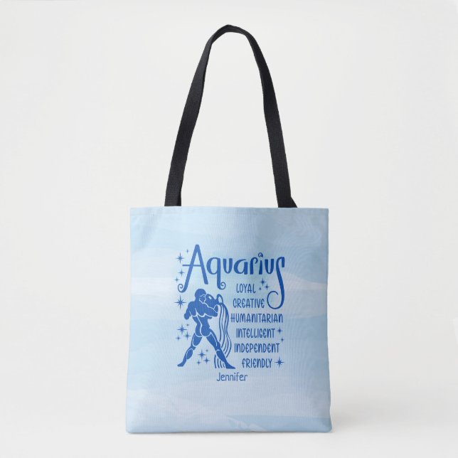 Modern Aquarius Zodiac Horoscope Personalized    Tote Bag (Front)