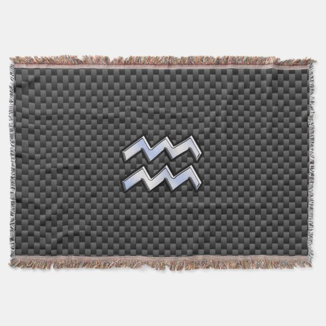 Modern Aquarius Zodiac Sign Carbon Fiber Style Throw Blanket (Front)