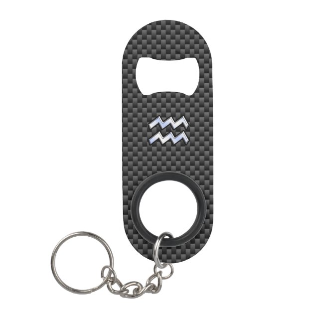 Modern Aquarius Zodiac Sign Carbon Fibre Style Mini Bottle Opener (Front)