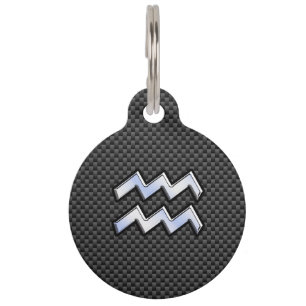 Modern Aquarius Zodiac Sign Carbon Fibre Style Pet Tag