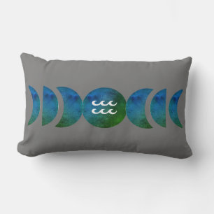 Modern Aquarius Zodiac Sign Moon Phases Lumbar Pillow