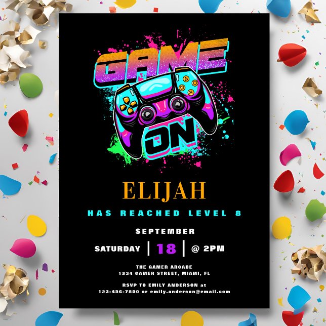 Modern Arcade Gamer Boy's Birthday Party Invitation (Creator Uploaded)