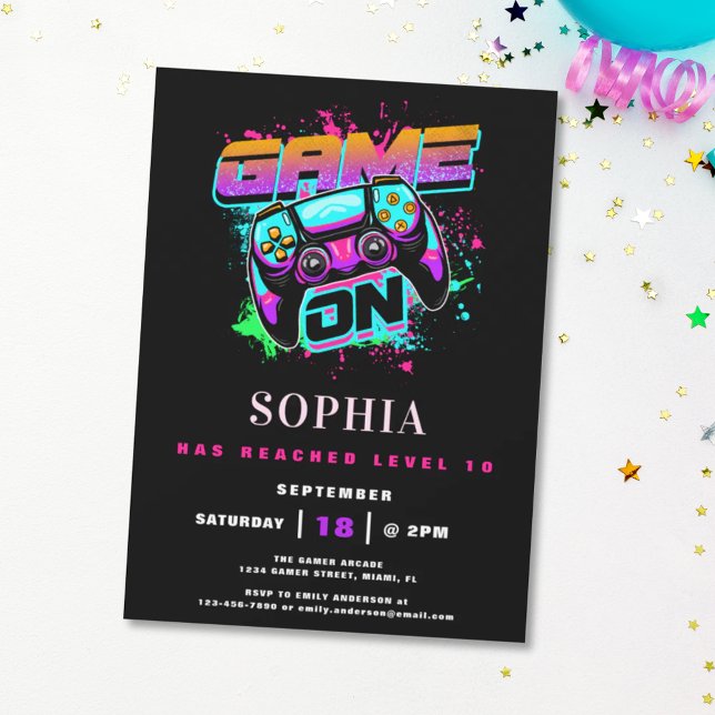 Modern Arcade Gamer Girl's Birthday Party Invitation (Creator Uploaded)