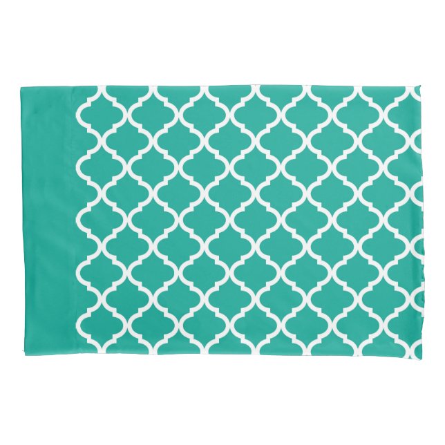 Modern Arcadia Teal Moraccan Quatrefoil Pattern Pillowcase (Front)