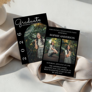 Modern Arch 3 Photo Graduation Party Invitation