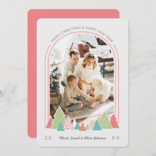 Modern Arch and Colourful Tree Photo Christmas Car Invitation