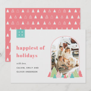 Modern Arch and Colourful Tree Photo Christmas Car Invitation